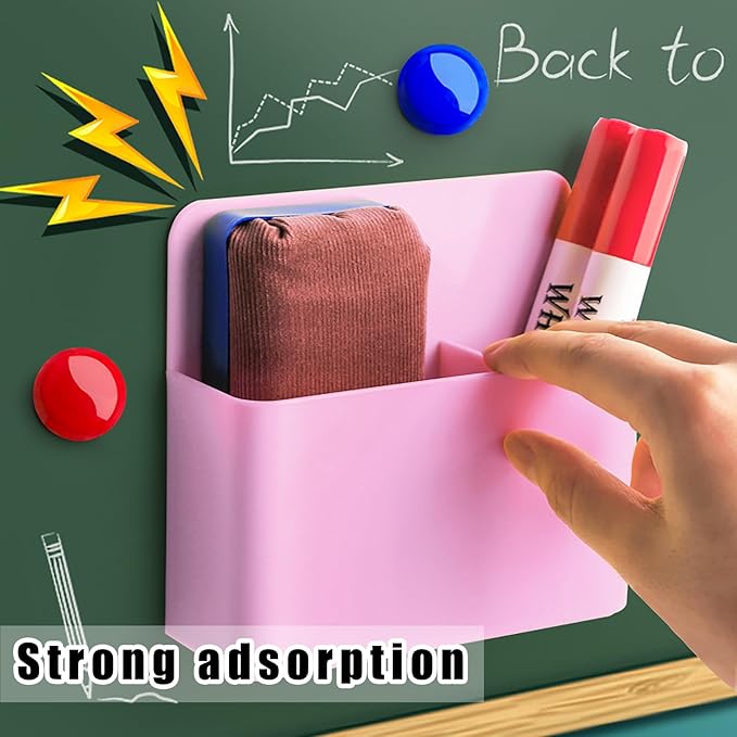 noonebutyou 2 Pcs Magnetic Marker Holder Dry Erase Marker Holder Wall Mount Self Adhesive Pen Holder Magnetic Marker Cup Holders for Whiteboard, Fridge, Home Office School (Pink)