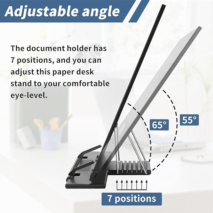 TONOS Paper Stand Document Holder - Quality Document Holder for Desk, Paper Stands for Desk When Typing, Sturdy Stainless Steel Copy Holder, Adjustable Angle, Papers Holder Stand for Desk Typing