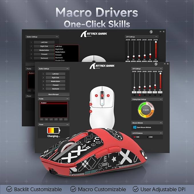 MAMBASNAKE Attack Shark X3 Wireless Gaming Mouse, 49g Ultralight, PixArt PAW3395 26000 DPI, Bluetooth/2.4Ghz /Wired Tri-Mode, 200Hrs Rechargeable Battery, Kailh GM8.0 Switch for PC/MAC/Win - Red&Tape