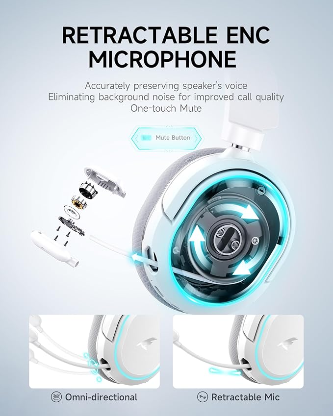 Picun G2 Wireless Gaming Headset, Over-Ear 7.1 Virtual Surround Sound, 2.4GHz/Bluetooth 5.4/Wired, 5ms Ultra-Low Latency, 100H Battery, ENC Noise-Canceling Mic, RGB, for PC PS5 PS4 Switch (Grey)