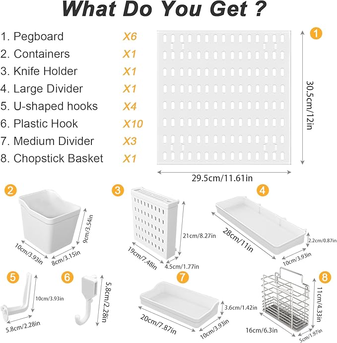 Aupekro 27 Pcs Pegboard Combination Kit, White Peg Boards Wall Organizer Panels, Pegboard Combination Wall Organizer Kit for Office, Nursery & Home Storage (6 Pegboards & 21 Accessories)