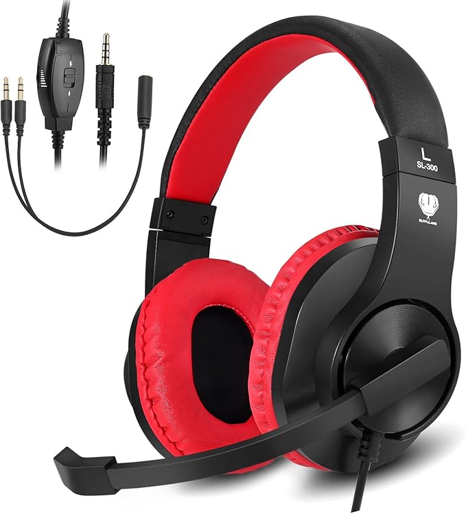 BlueFire Kids Headphones for Online School, Children, Teens, Boys, Girls, 3.5mm Stereo Over-Ear Gaming Headphone with Microphone and Volume Control for PS4, PS5, New Xbox One (Red)