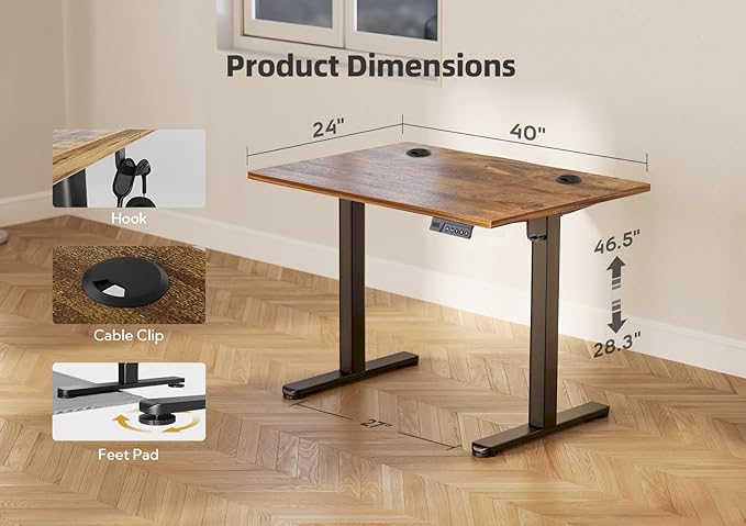 YDN Electric Standing Desk with Cable Management – Rustic Brown (40")