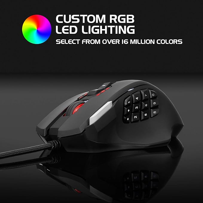 ENHANCE Theorem 2 MMO Mouse with 13 Programmable Side Buttons - RGB Gaming Mouse with 6 Customizable DPI Settings, 5 Gaming Profiles, Quick Fire Button, Wired, Ergonomic - Black