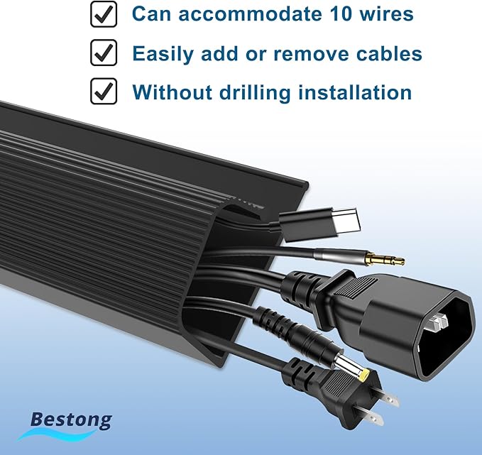 Cable Management J Channel Under Desk - Easy Installation, Black