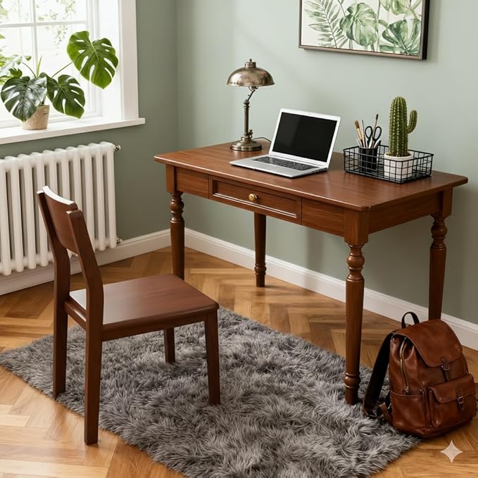 31.5in Country Desk and Chair Set, Home Office Computer Desk with Ergonomic Office Chair, Wooden Writing Desk Study Table, for Bedroom, Office or Student Workstation(Walnut,31.5'' x 23.6'' x 29.5'')