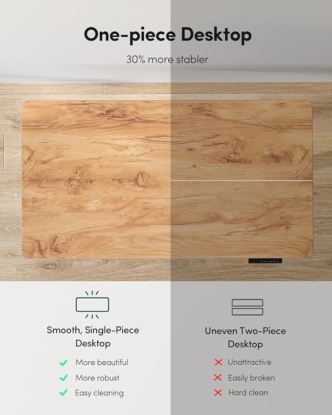 CubiCubi 55 x 24 Large One-Piece Standing Desk, Adjustable Height Electric Computer Home Office Sit Stand up Workstation, with 4 Memory Presets, Headphone Hook, Light Rustic