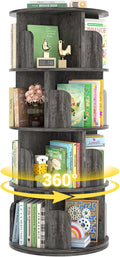 Besiost Rotating Bookshelf, Wood Corner Bookshelf, 360 Display Spinning Bookcase Storage Rack, 4 Tier Floor Standing Revolving Bookcase Narrow Book Shelf Organizer for Small Space, Bedroom, Grey Oak
