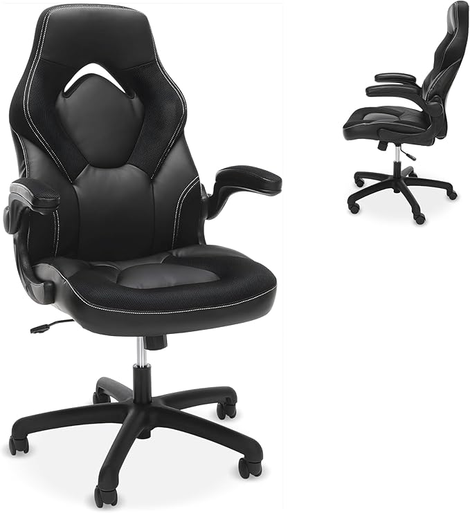 RESPAWN 3085 Ergonomic Gaming Chair for Adults, High Back Office Chair with Headrest and Flip Up Arms, Leather Racing Style Gaming Seat with Lumbar Support, Video Game Computer Desk Seat - Black