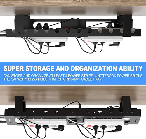 2PACKS Cable Management Under Desk Tray Adjustable Large Under Table Cord Wire Organizer for Standing Desk