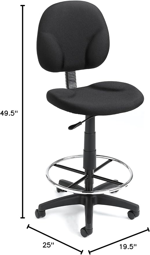 Boss Office Products Stand Up Fabric Drafting Stool Without Arms in Black (B1690-BK)