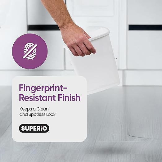 Garbage Cans with Swing Top-Split Lids, 2 Pack | Small Trash Cans with Lids | Durable Plastic | Slim & Sturdy Trash Bins | Fingerprint Resistant | 1.25 Gallon / 5 qt / 5 L – White | Superio Brand