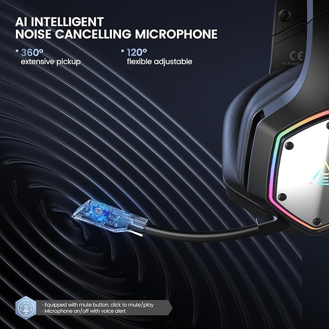 EKSA 2.4GHz Wireless Gaming Headset for PC, PS4, PS5, Gaming Headphones with Noise Cancelling Microphone, 7.1 Surround Sound, 36Hr Battery, RGB, 3.5mm Wired Computer Headset