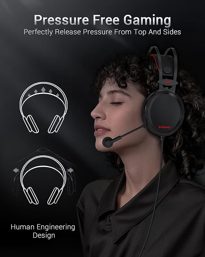 NUBWO Gaming headsets PS4 N7 Stereo Xbox Headset Wired PC Gaming Headphones with Noise Canceling Mic, Over Ear Gaming Headphones for PC/MAC/PS4/PS5/NS/Xbox 1 (Adapter Not Included) -Red