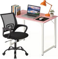 PayLessHere 32 Inch Home Office Desk and Chair Set,32 Inch Computer Desk with Ergonomic Height Adjustable Office Chair for Home Office,Pink&Black