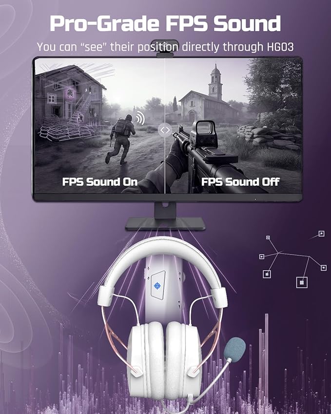 NUBWO HG03 USB-A Gaming Headset with 7.1 Surround and FPS Sound, Wired Headphones with Noise Canceling Mic, Comfortable Design for PC, Laptop - White Pink