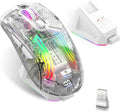 Wireless Gaming Mouse with Transparent RGB Mechanical, Tri-Mode 2.4GHz/Bluetooth/Wired Mouse, Charging Base, Digital Display,Silent Mice, 7 Buttons, Computer Mouse for Gaming and Esports (White)