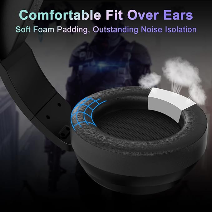 Jeecoo V20U USB Pro Gaming Headset for PC - 7.1 Surround Sound Headphones with Noise Cancelling Microphone- Memory Foam Ear Pads RGB Lights for Laptops