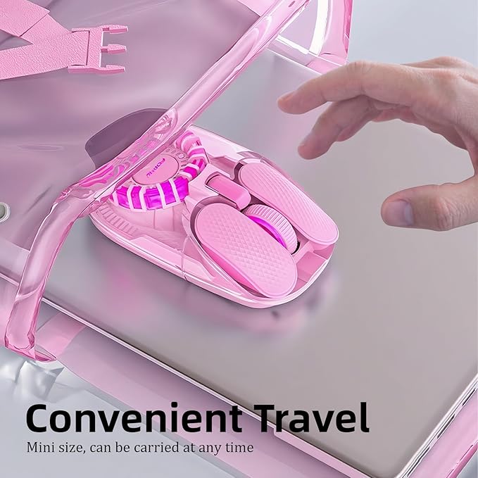 Wireless Bluetooth Mouse, Transparent BT+2.4G Dual-Mode Gaming Mouse with Magnetic Top Cover, Rechargeable RGB Backlit Computer Mouse for Laptop, PC, MacBook, iPad (Pink)