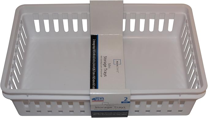 Mini Storage Trays Bin Bundle- Basic Square 3pk, Slim Plastic Storage Trays Basket 3pks, Rectangular 2pk -White