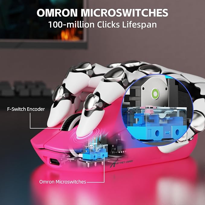 ATTACK SHARK G3PRO Wireless Gaming Mouse with RGB Charging Dock,2.4G/USB-C Wired/BT PAW3311 Optical Sensor 1K Polling Rate Adjustable 25K DPI,500mAh Battery Ultra Lightweight 59g Mice(Red)