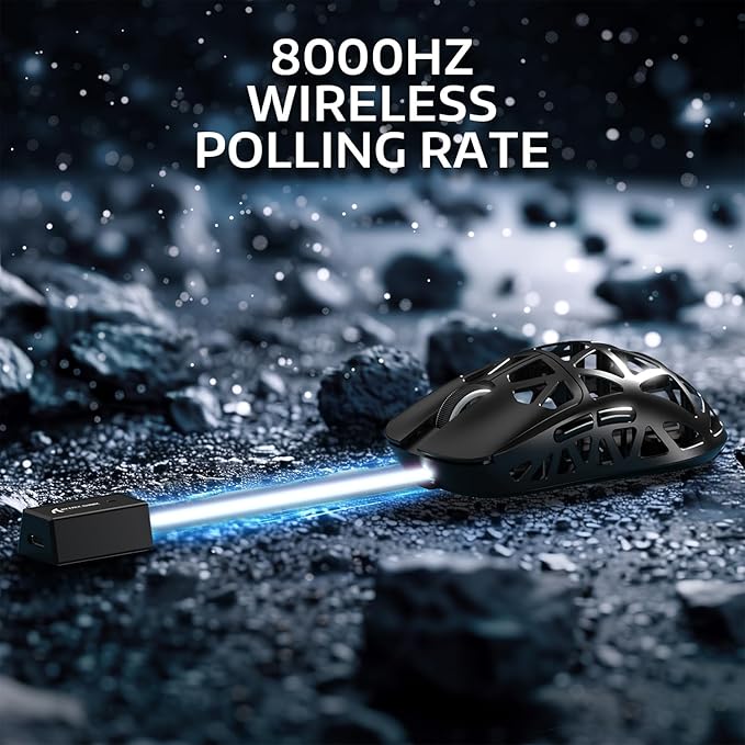ZIYOU LANG Attack Shark R2 Wireless Gaming Mouse, Superlight Magnesium Alloy, PAW3950 42000 DPI Optical Sensor, 8000Hz Polling Rate, 2.4G/BT/Wired Programmable Mice for Win Mac Gamer (Black)