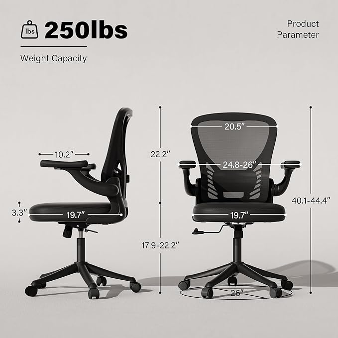 GYI Office Chair Ergonomic, Computer Desk Chair with Mesh Back, Adjustable Lumbar Support, 3D Flip-up Arms, Wheels, Black