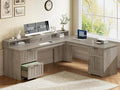 SEDETA 63" L Shaped Desk with Drawers, Farmhouse Corner Computer Desk, Wood Office Desk with File Drawers with Storage, Executive Desk with Monitor Stand and Storage Cabinet, Grey