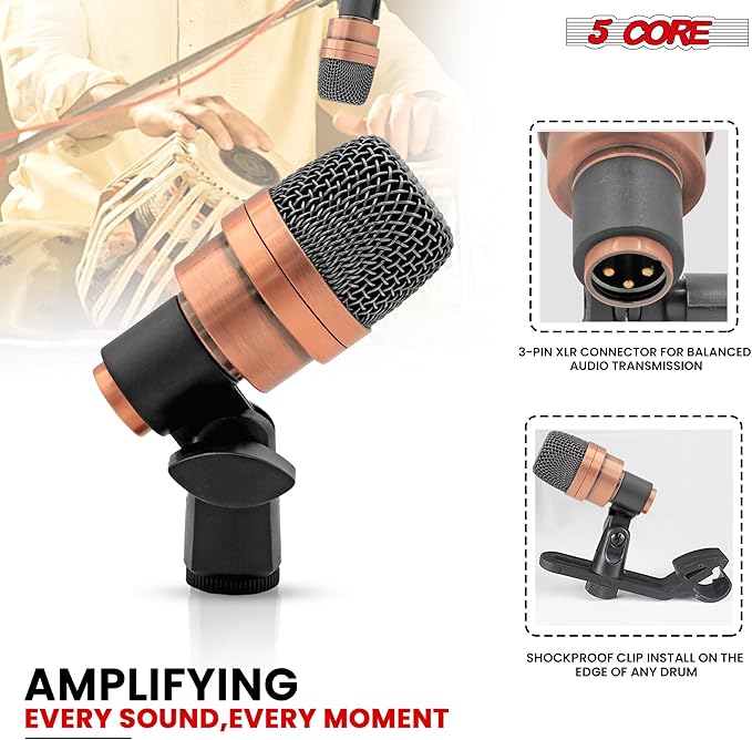 5 CORE Tabla Mics Professional Dual Microphone Set Best Condenser Mics for Instrument Bayan & Dayan Recording for Live On Stage Studio Temple Classroom- Tabla MIC 2XP COPPEREX