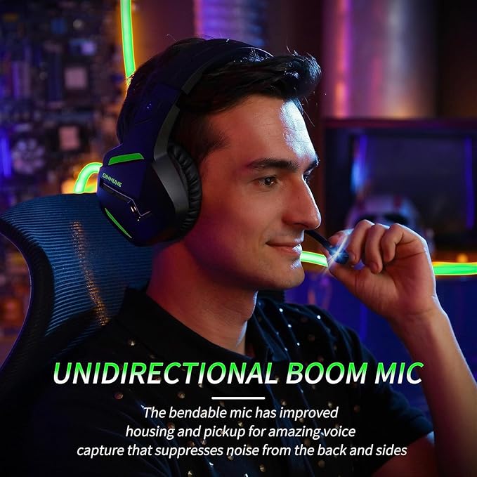 BINNUNE 2.4GHz Wireless Gaming Headset, Bluetooth 5.3 Gaming Headphones with Noise Canceling Mic, 120H Ultra-Long Battery, 50mm Drivers, Multi-Platform for PC / PS5 /PS4/ Switch/Mobile, Green