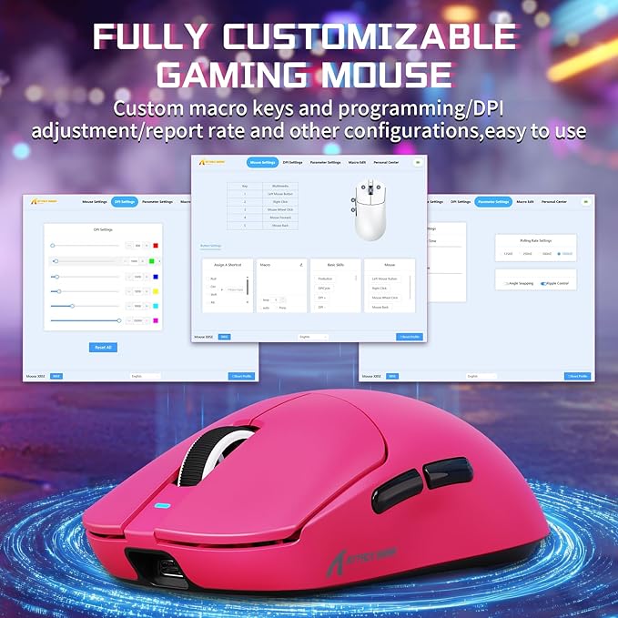 ATTACK SHARK X8SE Wireless Gaming Mouse,Adjustable 25K DPI PAW3311 Optical Sensor,Ergonomic 59g Lightweight,Triple Modes 2.4G/BT/USB-C Wired,500mAH Battery,5 Programmable Buttons for PC/Mac-Red