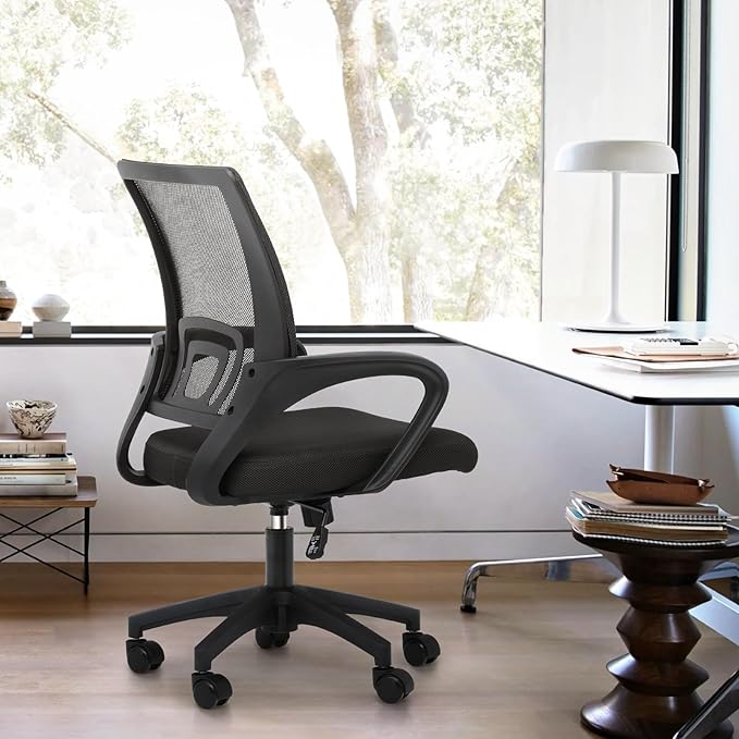 Magshion Office Chair, Ergonomic Mid-Back Mesh Desk Chair, Rolling Computer Chair with Lumbar Support & Comfy Armrests for for Gaming, Work, Study, 300 Lbs Capacity, Black