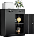 INTERGREAT Metal Storage Cabinet with 2 Drawers, 36" H Metal Cabinets with Doors and Shelves, Garage Cabinet with Lock for Home Office, Garage, School, Apartment,Warehouse,Black