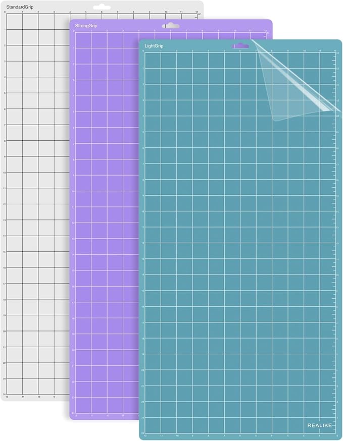 REALIKE 12x24 Cutting Mat Compatible with Cricut Maker 3/Maker 4/Maker/Explore 3/4/Air 2/Air/One,(StandardGrip, LightGrip, StrongGrip,3 Mats) Variety Adhesive Non-Slip Cut Mats for Crafts