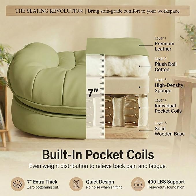 Efomao Big & Tall Executive Office Chair with Footrest - 400lbs Heavy Duty High Back PU Leather Desk Chair, Modern Ergonomic Reclining Computer Chair, Green