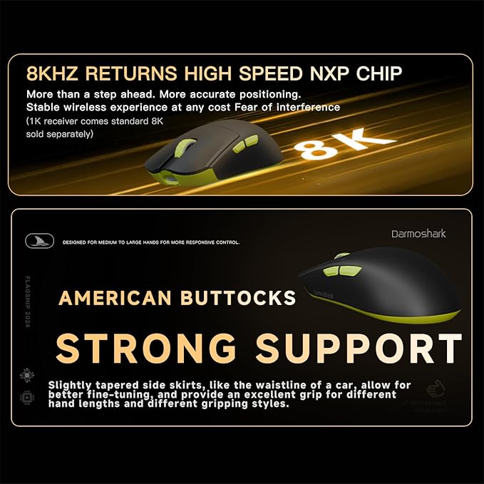 Darmoshark M3SMAX Wireless Gaming Mouse,Tri-Mode 2.4G/USB-C/Bluetooth Mouse Up to 30000DPI,PAW3950 Optical Sensor Lightweight 52g,5 programmable Button,Computer Mouse for Laptop,PC,Windows,Mac(Black)