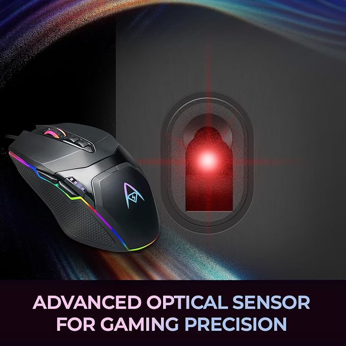 Adesso iMouse X5 USB RGB Illuminated Gaming Mouse – 7 Buttons, Adjustable Weight, 6 Level DPI Switch up to 6400, Optical Sensor, Ergonomic Design for Right-Handed Gamers, Multi-Color LED Backlight