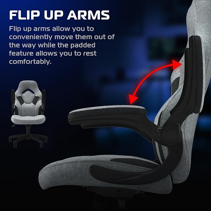 RESPAWN 3085 Ergonomic Gaming Chair for Adults, High Back Office Chair with Headrest and Flip Up Arms, Leather Racing Style Gaming Seat with Lumbar Support, Video Game Computer Desk Seat - Gray Fabric