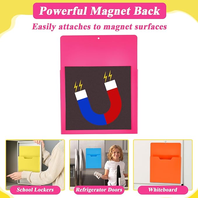 gisgfim 8 Pcs Magnetic Wall File Organizer Magnetic File Paper Holder Hanging Refrigerator Magazine Mail Holder for Planners Letters Documents Whiteboard Classroom Office Home (Colorful,10 x 13 Inch)