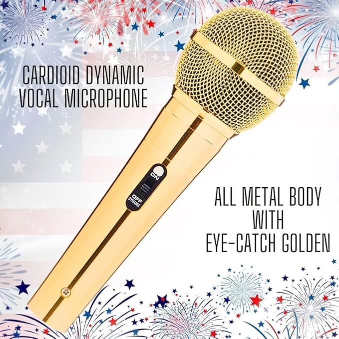 Sparkle Gold Cardioid Dynamic Vocal Wire Microphone with 10FT XLR Cable
