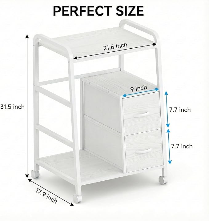 Printer Stand Featuring Fabric Drawers, Under Desk Host Computer Cabinet and Shredder Shelf, Heavy Duty Printer Stand with Storage Workstation Organization Printer Table for Home Office