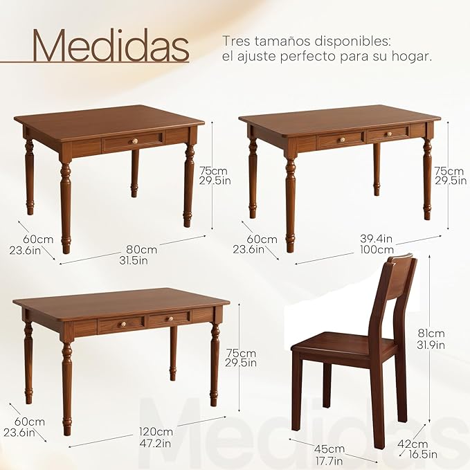 39.4in Country Desk and Chair Set, Home Office Computer Desk with Ergonomic Office Chair, Wooden Writing Desk Study Table, for Bedroom, Office or Student Workstation(Walnut,39.4'' x 23.6'' x 29.5'')