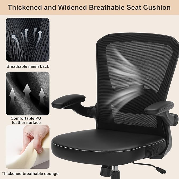 Drafting Chair Tall Office Chair with PU Leather Seat, 400lbs Ergonomic Standing Desk Chair with Lumbar Support,Counter Stool with Adjustable Footrest Ring & Flip-up Armrests,Black