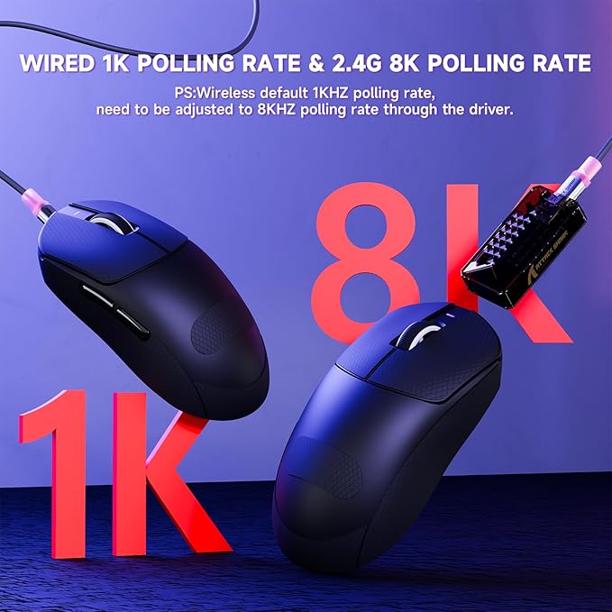 Attack Shark X8 PRO 8K Wireless Gaming Mouse,PAW3395PRO 40K DPI Sensor,Tri-Mode Broadcom BK52820 Chip,Superlight Ergonomic Mouse for Large Hands,Cloud-Based Software,for Win/Mac(Black&Tape)