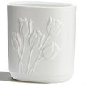 White Ceramic Tulips Small Bathroom Trash Can 2.6 Gal (10 Liter) - Heavy & Decorative Garbage Bin for Bathroom, Kitchen, Office, Bedroom & Living Room Corner