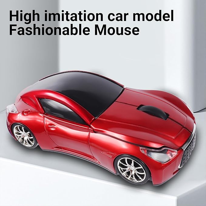 elec Space Wireless Mini Mouse with Case - Cute Sports Car Shape, Lightweight & Portable, 10m Range, Plug and Play (Red)