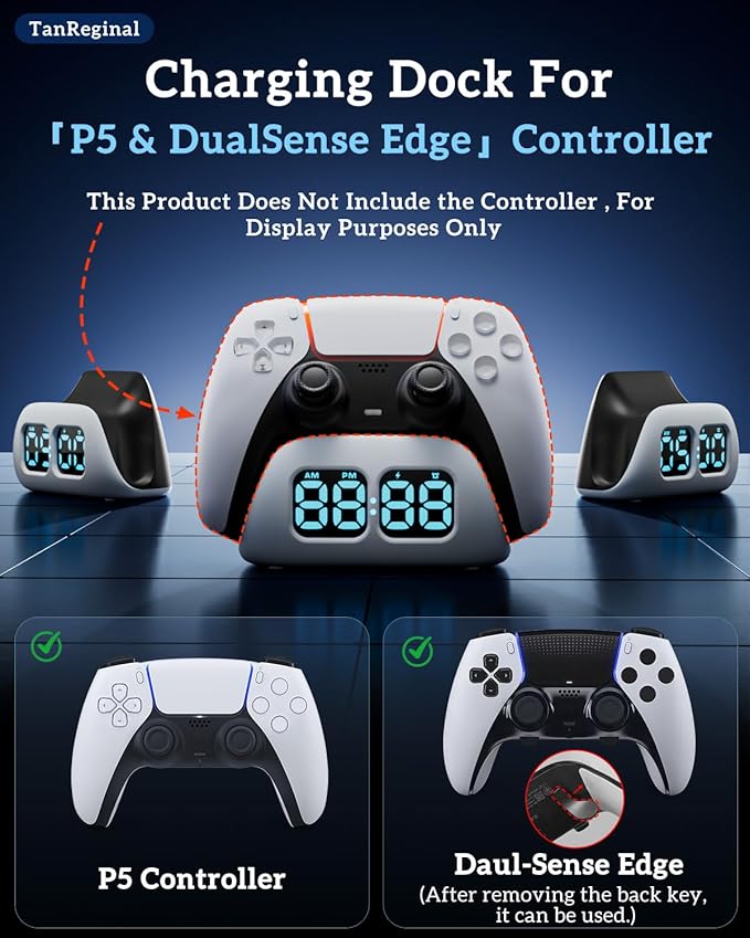 P5 Controller Charger Dock，Controller Charging Station Stand Compatible with P5, Charger Station with Cable for P5 「 Fast Charging, Alarm Clock, Multiple Lighting Effects」
