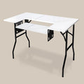 Crutello Folding Sewing Table and Craft Table for Adults - 42x24 inch Grid Top Crafting Desk for Fabric Cutting & Crafts - Steel Folding Storage Legs & Drop Down Sewing Machine Platform