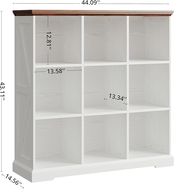 IRONCK Wooden 9 Cube Storage Organizer, Cube Shelf Organizer with Storage, Farmhouse Short Bookshelf for Bedroom, Living Room and Home Office, White