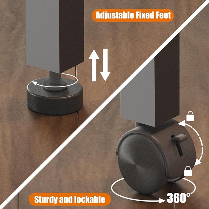 22" x 15" Under Desk Rolling Printer Stand, 2-Tier Industrial Mobile Printer Table with Strong Fabric Drawer, Storage Shelf, Steel Frame and Lockable Wheels, Printer Cart for Home Office (Black)